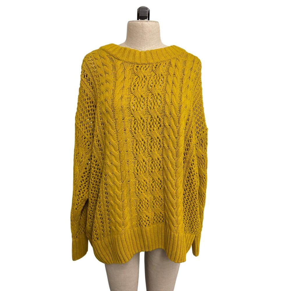 Sonoma Yellow Cable Knit Pullover Sweater 1X Cotton/Poly Blend